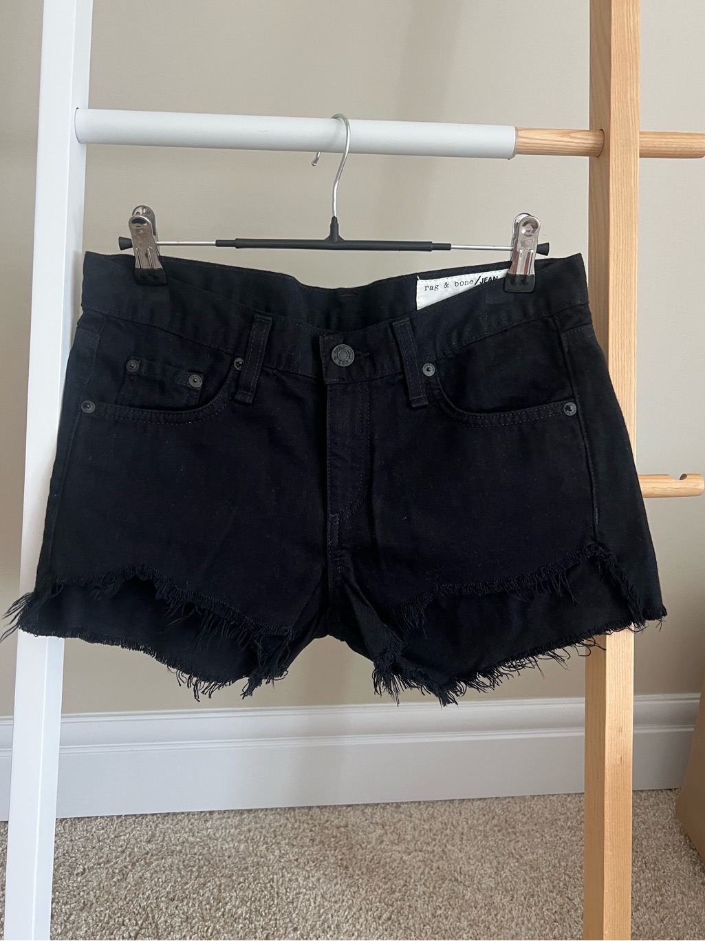 Excellent Condition Rag & Bone Black Frayed Hem Denim Shorts